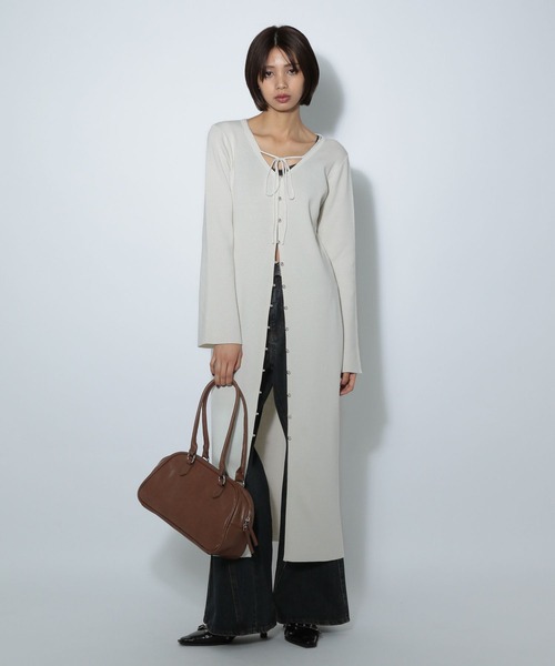 PAGEBOY（ページボーイ）の「ニットカーデワンピース（ワンピース・レディース・ブラック/グレー/オフホワイト・FREE）」の2枚目の写真