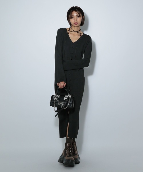 PAGEBOY（ページボーイ）の「ニットカーデワンピース（ワンピース・レディース・ブラック/グレー/オフホワイト・FREE）」の4枚目の写真