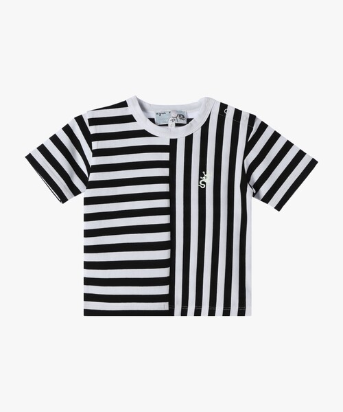 agnes b.(アニエスベー)の「ベビー 細ボーダー コットン 半袖 Tシャツ Lezard(Tシャツ/カットソー・キッズ・ブラック×ホワイト・1YEAR/2YEAR/18M)」の1枚目の写真