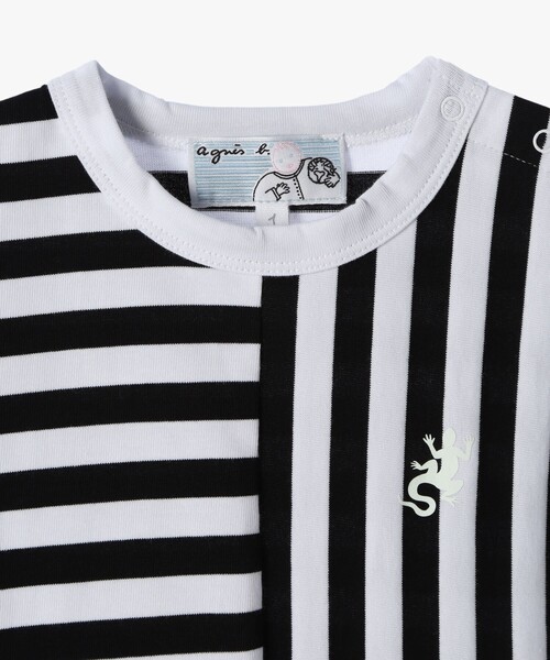 agnes b.(アニエスベー)の「ベビー 細ボーダー コットン 半袖 Tシャツ Lezard(Tシャツ/カットソー・キッズ・ブラック×ホワイト・1YEAR/2YEAR/18M)」の7枚目の写真