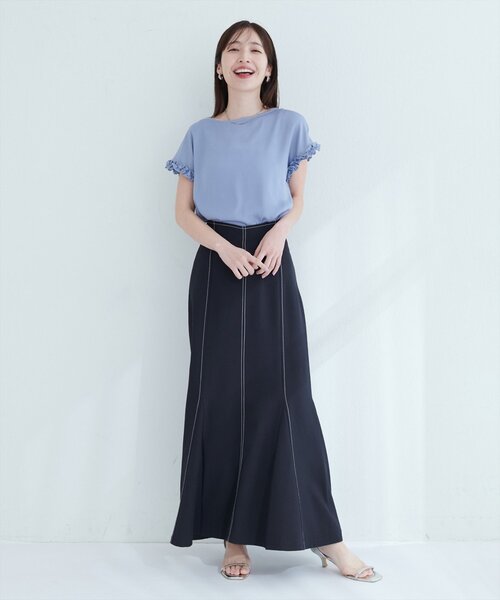 natural couture（ナチュラルクチュール）の「【WEB限定】ハートウエストマーメイドスカート（スカート・レディース・ネイビー/ベージュ/グレー/ブラウン・FREE）」の4枚目の写真