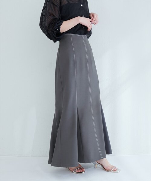 natural couture（ナチュラルクチュール）の「【WEB限定】ハートウエストマーメイドスカート（スカート・レディース・ネイビー/ベージュ/グレー/ブラウン・FREE）」の6枚目の写真