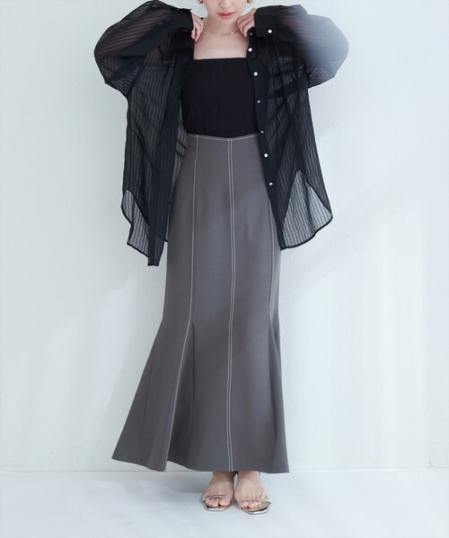 natural couture（ナチュラルクチュール）の「【WEB限定】ハートウエストマーメイドスカート（スカート・レディース・ネイビー/ベージュ/グレー/ブラウン・FREE）」の8枚目の写真