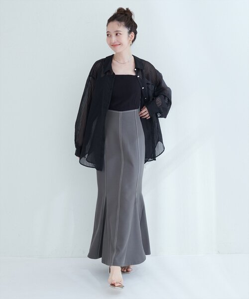 natural couture（ナチュラルクチュール）の「【WEB限定】ハートウエストマーメイドスカート（スカート・レディース・ネイビー/ベージュ/グレー/ブラウン・FREE）」の9枚目の写真