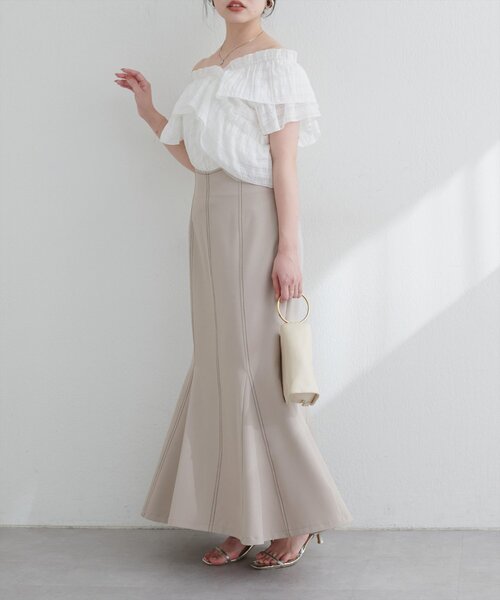 natural couture（ナチュラルクチュール）の「【WEB限定】ハートウエストマーメイドスカート（スカート・レディース・ネイビー/ベージュ/グレー/ブラウン・FREE）」の19枚目の写真