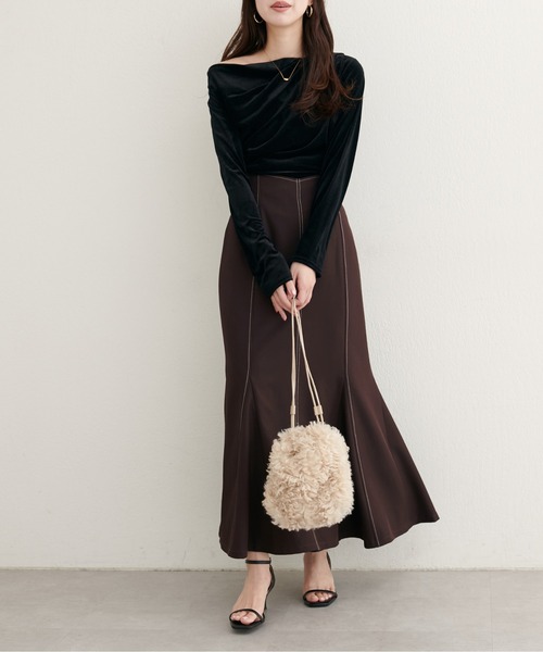 natural couture（ナチュラルクチュール）の「【WEB限定】ハートウエストマーメイドスカート（スカート・レディース・ネイビー/ベージュ/グレー/ブラウン・FREE）」の13枚目の写真