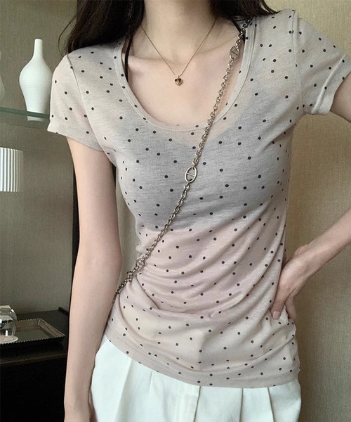 HALEY PESCA(ヘーリーペスカ)の「HALEY PESCA/シースルー ドット柄半袖トップス(Tシャツ/カットソー・レディース・グレー/アイボリー・SMALL/MEDIUM)」の4枚目の写真