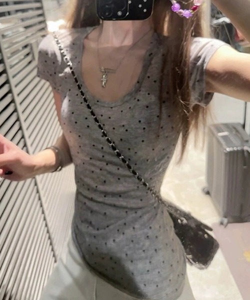 HALEY PESCA(ヘーリーペスカ)の「HALEY PESCA/シースルー ドット柄半袖トップス(Tシャツ/カットソー・レディース・グレー/アイボリー・SMALL/MEDIUM)」の10枚目の写真