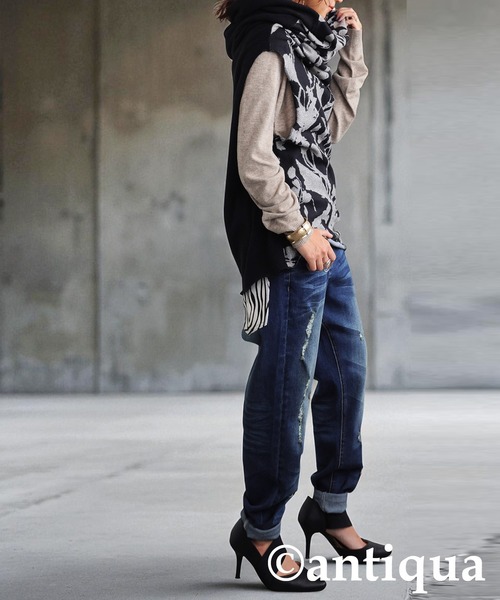 antiqua（アンティカ）の「4WAYロングスヌード（ネックウォーマー/スヌード・レディース・パープル/ブラック・ONESIZE）」の10枚目の写真