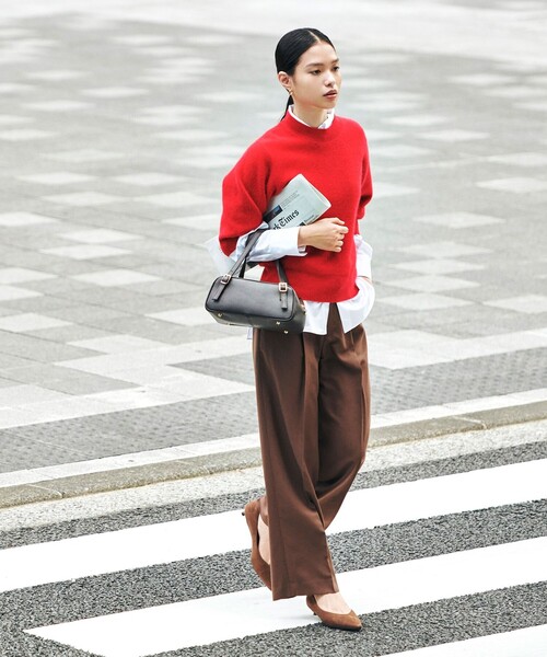 green label relaxing（グリーンレーベルリラクシング）の「［size SHORT/TALLあり］キチントボトムス カバー ワイド パンツ（スラックス・レディース・ブラウン/ネイビー・38/40/TALL/36/SHORT）」の4枚目の写真