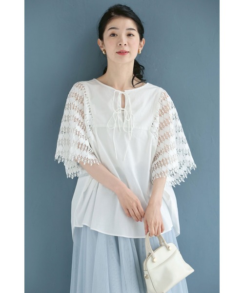 cawaii(カワイイ)の「煌めくようなダイヤカットレースのゆったり袖ブラウストップス(Tシャツ/カットソー・レディース・ホワイト/ブラック・FREE)」の2枚目の写真