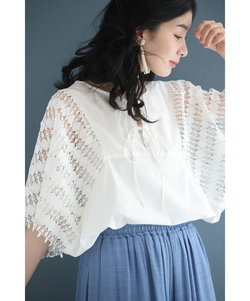 cawaii(カワイイ)の「煌めくようなダイヤカットレースのゆったり袖ブラウストップス(Tシャツ/カットソー・レディース・ホワイト/ブラック・FREE)」の20枚目の写真