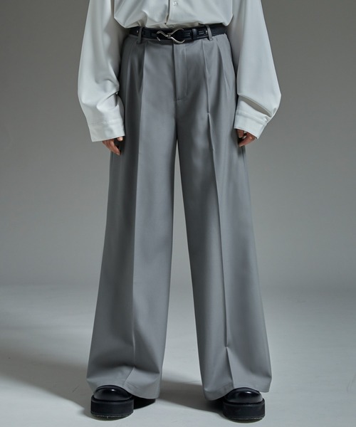 cussil/クシル】ヘビードレープ2タックワイドストレートセンター