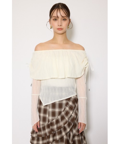 rienda（リエンダ）の「シアーレースオフショルトップス シアートップス 秋服 春服（Tシャツ/カットソー・レディース・ライトピンク/ブラック/アイボリー・FREE）」の9枚目の写真