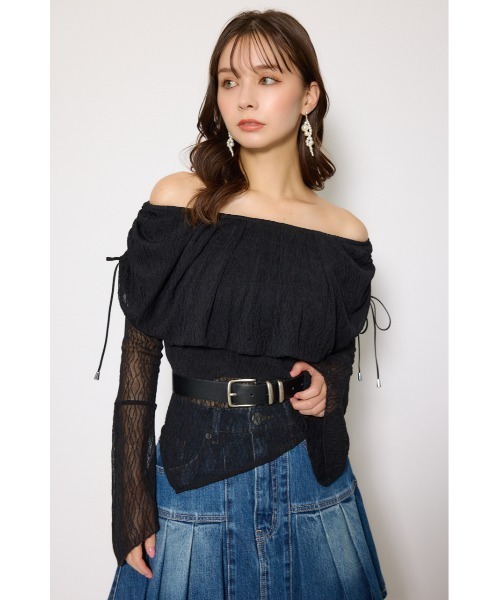 rienda（リエンダ）の「シアーレースオフショルトップス シアートップス 秋服 春服（Tシャツ/カットソー・レディース・ライトピンク/ブラック/アイボリー・FREE）」の10枚目の写真