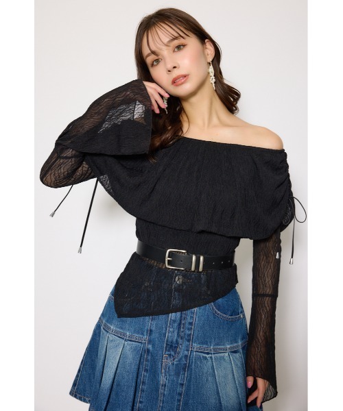 rienda（リエンダ）の「シアーレースオフショルトップス シアートップス 秋服 春服（Tシャツ/カットソー・レディース・ライトピンク/ブラック/アイボリー・FREE）」の11枚目の写真