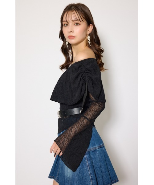 rienda（リエンダ）の「シアーレースオフショルトップス シアートップス 秋服 春服（Tシャツ/カットソー・レディース・ライトピンク/ブラック/アイボリー・FREE）」の12枚目の写真