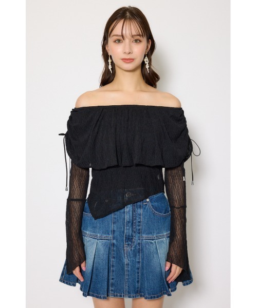 rienda（リエンダ）の「シアーレースオフショルトップス シアートップス 秋服 春服（Tシャツ/カットソー・レディース・ライトピンク/ブラック/アイボリー・FREE）」の15枚目の写真