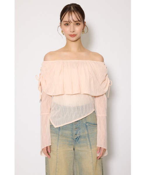 rienda（リエンダ）の「シアーレースオフショルトップス シアートップス 秋服 春服（Tシャツ/カットソー・レディース・ライトピンク/ブラック/アイボリー・FREE）」の22枚目の写真
