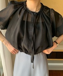 gather neck sheer blouse