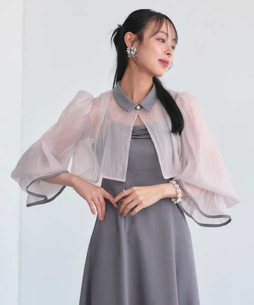 RUIRUE BOUTIQUE（ルイルエブティック）の「オケージョンドレス 結婚式 ストレッチ ｜ エアリー シアー トップス ＆ キャミ フレア ドレス ｜ 二次会 披露宴 美脚 ワンピース オケージョン お呼ばれ パーティードレス（ドレス・レディース・ブラック×ベージュ/ライトグレー/ブラック×グレー・S/M/L/LL）」の3枚目の写真