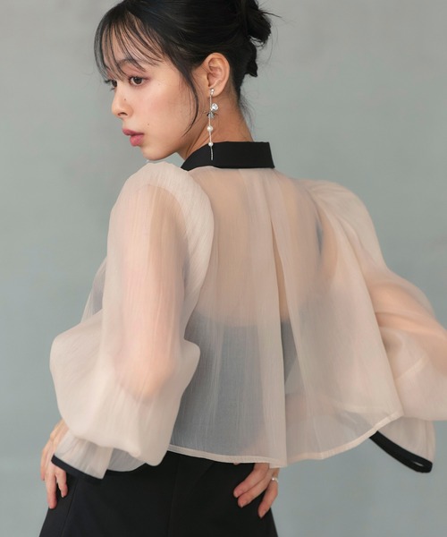 RUIRUE BOUTIQUE（ルイルエブティック）の「オケージョンドレス 結婚式 ストレッチ ｜ エアリー シアー トップス ＆ キャミ フレア ドレス ｜ 二次会 披露宴 美脚 ワンピース オケージョン お呼ばれ パーティードレス（ドレス・レディース・ブラック×ベージュ/ライトグレー/ブラック×グレー・S/M/L/LL）」の6枚目の写真