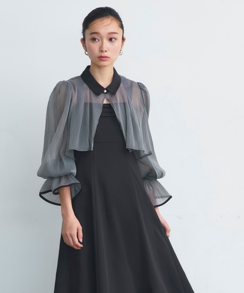 RUIRUE BOUTIQUE（ルイルエブティック）の「オケージョンドレス 結婚式 ストレッチ ｜ エアリー シアー トップス ＆ キャミ フレア ドレス ｜ 二次会 披露宴 美脚 ワンピース オケージョン お呼ばれ パーティードレス（ドレス・レディース・ブラック×ベージュ/ライトグレー/ブラック×グレー・S/M/L/LL）」の9枚目の写真