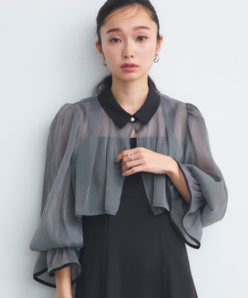 RUIRUE BOUTIQUE（ルイルエブティック）の「オケージョンドレス 結婚式 ストレッチ ｜ エアリー シアー トップス ＆ キャミ フレア ドレス ｜ 二次会 披露宴 美脚 ワンピース オケージョン お呼ばれ パーティードレス（ドレス・レディース・ブラック×ベージュ/ライトグレー/ブラック×グレー・S/M/L/LL）」の12枚目の写真