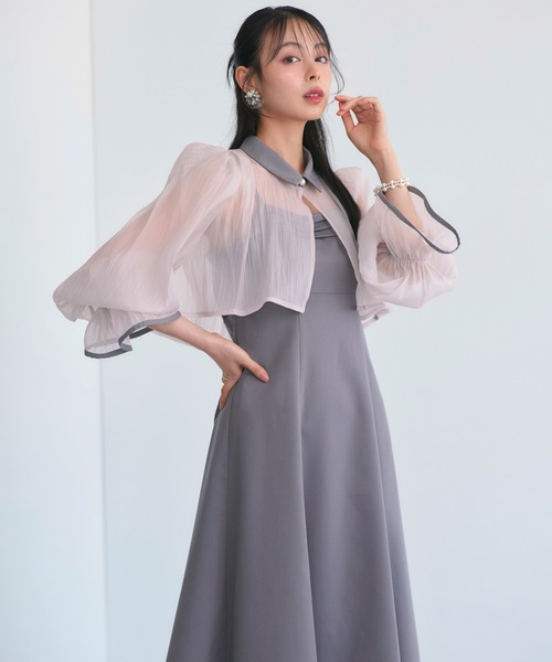 RUIRUE BOUTIQUE（ルイルエブティック）の「オケージョンドレス 結婚式 ストレッチ ｜ エアリー シアー トップス ＆ キャミ フレア ドレス ｜ 二次会 披露宴 美脚 ワンピース オケージョン お呼ばれ パーティードレス（ドレス・レディース・ブラック×ベージュ/ライトグレー/ブラック×グレー・S/M/L/LL）」の13枚目の写真