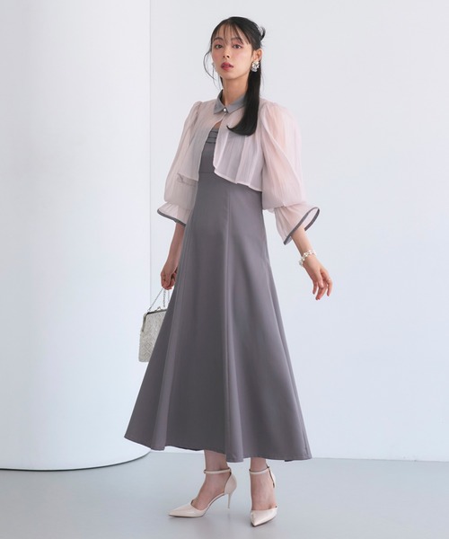 RUIRUE BOUTIQUE（ルイルエブティック）の「オケージョンドレス 結婚式 ストレッチ ｜ エアリー シアー トップス ＆ キャミ フレア ドレス ｜ 二次会 披露宴 美脚 ワンピース オケージョン お呼ばれ パーティードレス（ドレス・レディース・ブラック×ベージュ/ライトグレー/ブラック×グレー・S/M/L/LL）」の14枚目の写真