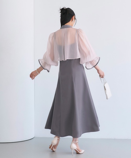 RUIRUE BOUTIQUE（ルイルエブティック）の「オケージョンドレス 結婚式 ストレッチ ｜ エアリー シアー トップス ＆ キャミ フレア ドレス ｜ 二次会 披露宴 美脚 ワンピース オケージョン お呼ばれ パーティードレス（ドレス・レディース・ブラック×ベージュ/ライトグレー/ブラック×グレー・S/M/L/LL）」の15枚目の写真