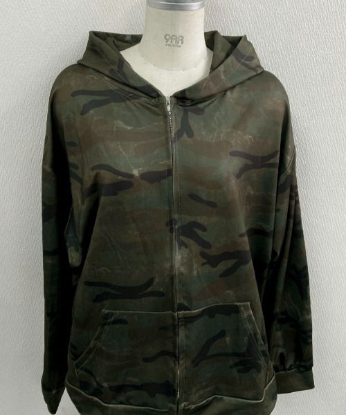 セール】【秋冬新作】オーバーサイズカモフラージュ柄ジップパーカー