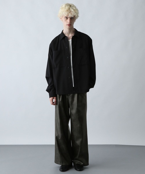 hare SET UP対応】LUXEレザーワイドフレアパンツ(HARE)（スラックス）｜HARE