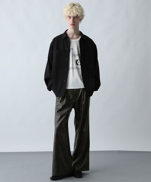 SET UP対応】LUXEレザーワイドフレアパンツ(HARE)（スラックス