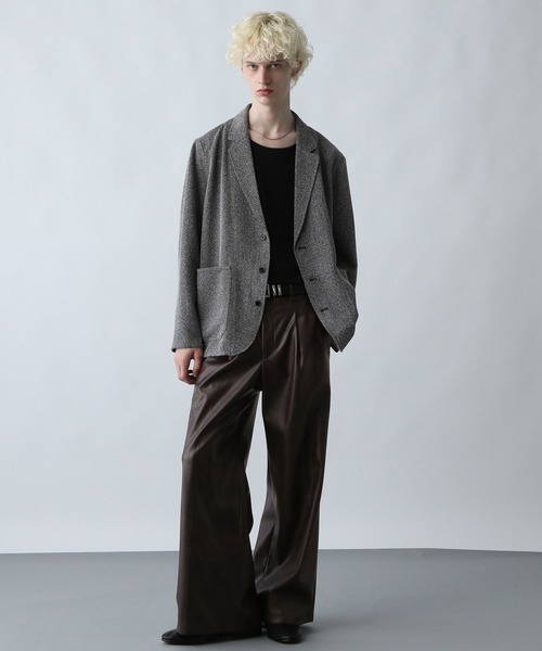 SET UP対応】LUXEレザーワイドフレアパンツ(HARE)（スラックス