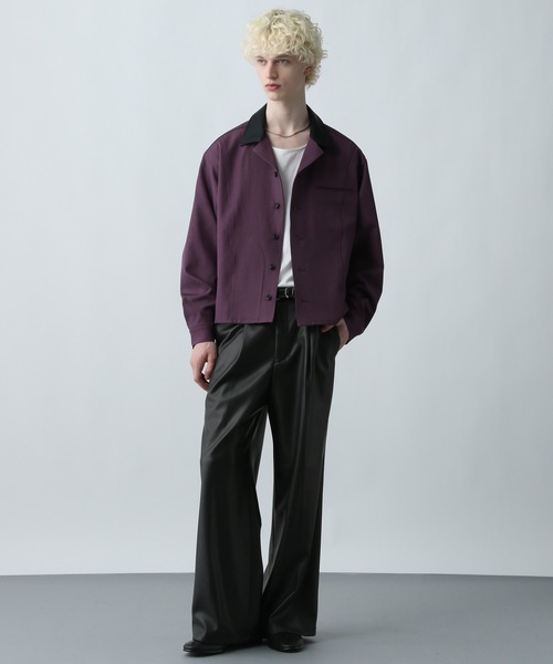 SET UP対応】LUXEレザーワイドフレアパンツ(HARE)（スラックス