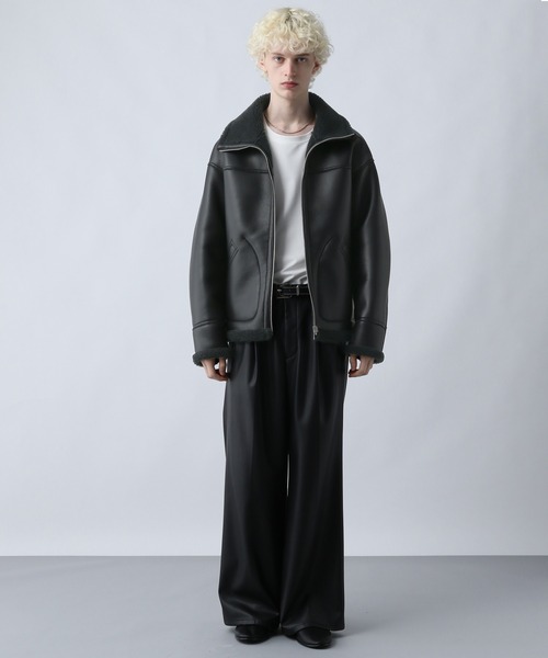 SET UP対応】LUXEレザーワイドフレアパンツ(HARE)（スラックス