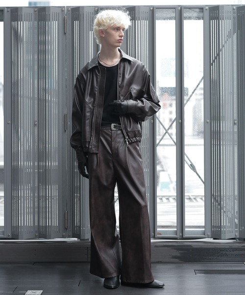 SET UP対応】LUXEレザーワイドフレアパンツ(HARE)（スラックス）｜HARE