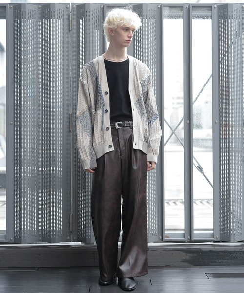 SET UP対応】LUXEレザーワイドフレアパンツ(HARE)（スラックス