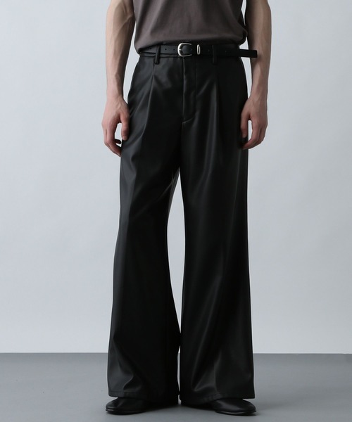 SET UP対応】LUXEレザーワイドフレアパンツ(HARE)（スラックス