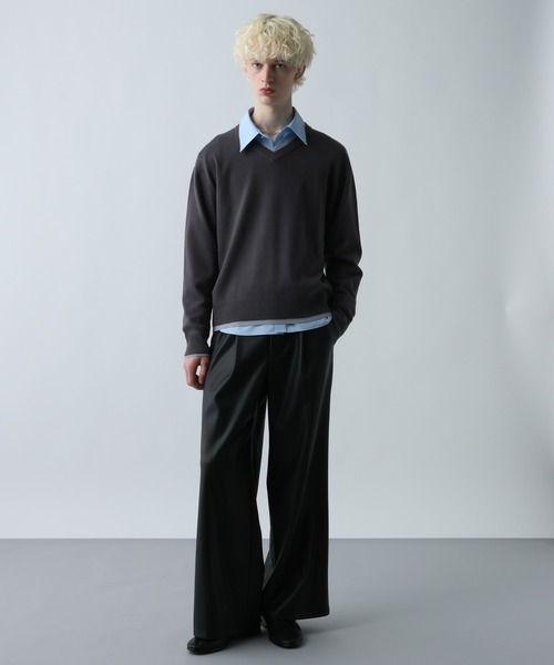 SET UP対応】LUXEレザーワイドフレアパンツ(HARE)（スラックス