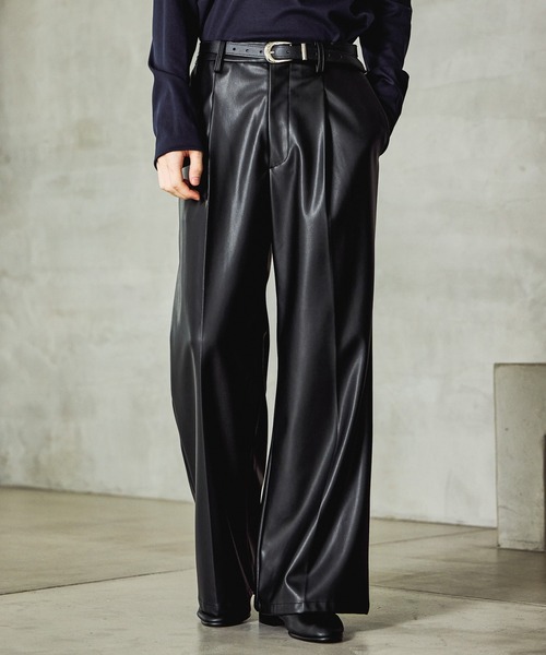 SET UP対応】LUXEレザーワイドフレアパンツ(HARE)（スラックス）｜HARE