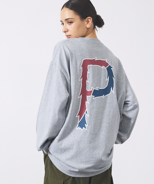 POLeR（ポーラー）の「【POLER/ポーラー】BIG LOGO CREW/ビッグロゴ クルーネック ロングスリーブTシャツ/両面プリント/ユニセックス（Tシャツ/カットソー・メンズ・グレー/ライトブラウン/ホワイト・M/L）」の3枚目の写真