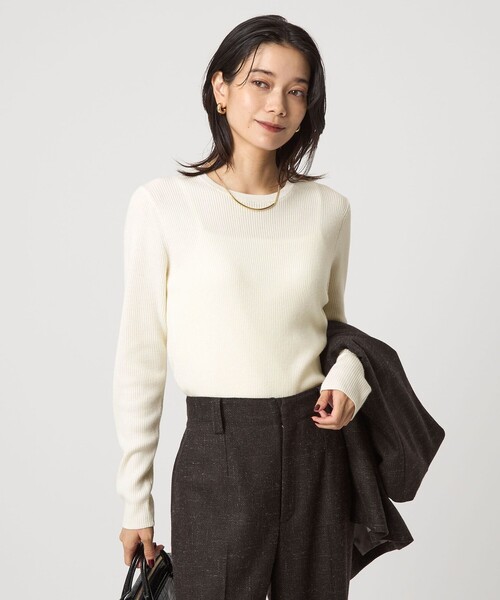 green label relaxing（グリーンレーベルリラクシング）の「ウール リブ クルーネック ニット プルオーバー ウォッシャブル（ニット/セーター・レディース・ブラック/レッド/ライトグレー/ホワイト/コバルトブルー・FREE）」の2枚目の写真