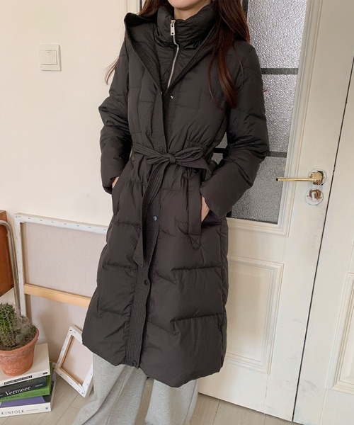 セール】ウエストリボン付きロングダウンコート（ダウンジャケット