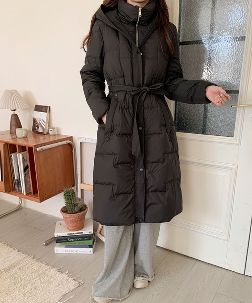 セール】ウエストリボン付きロングダウンコート（ダウンジャケット