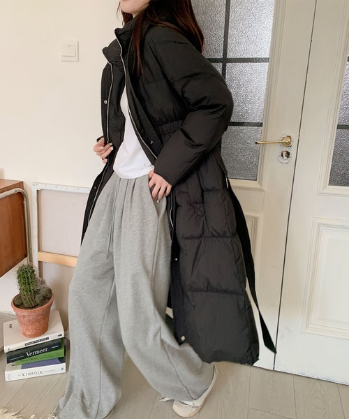 セール】ウエストリボン付きロングダウンコート（ダウンジャケット