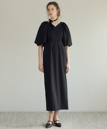 Puffsleeve keyneck one piece