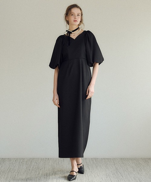 LE'RURE(リルアー)の「Puffsleeve keyneck one piece(ドレス・レディース・ブラック/モカ・MEDIUM/SMALL)」の4枚目の写真