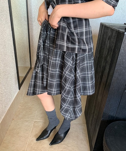 LONSLAN】レイヤードチェックフレアスカート LONW25a007-ファッション